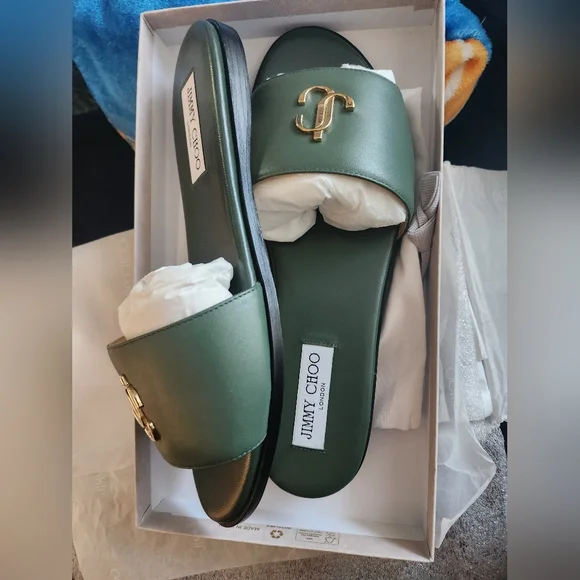 New Jimmy Choo sz 40.5 leather flat sandals olive green - Picture 2 of 4